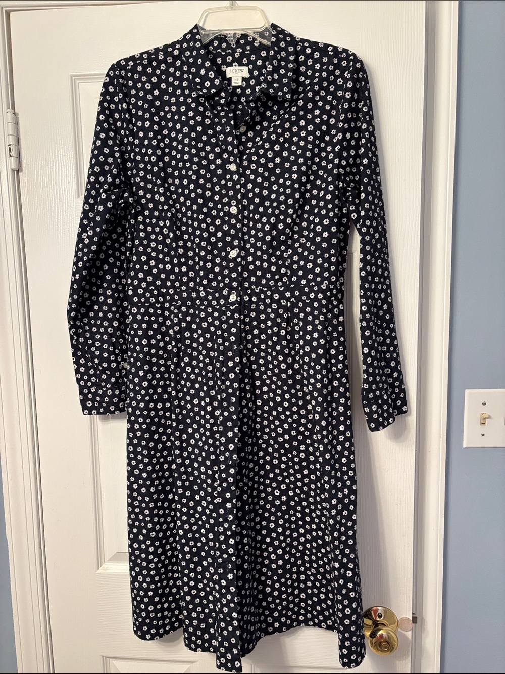 J. Crew Navy Blue Floral Midi Shirt Dress EUC 12 - Picture 2 of 14